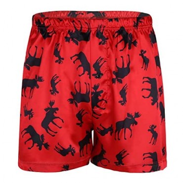TSSOE Men's Christmas Elk Print Silk Satin Boxers Shorts Lounge Shorts Trunks Underwear