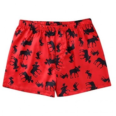 TSSOE Men's Christmas Elk Print Silk Satin Boxers Shorts Lounge Shorts Trunks Underwear
