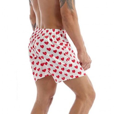 XUNZOO Mens Little Heart Cute Lip Print Silky Boxer Trunks Underwear Comfy Loungewear PJ Bottoms