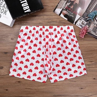 XUNZOO Mens Little Heart Cute Lip Print Silky Boxer Trunks Underwear Comfy Loungewear PJ Bottoms