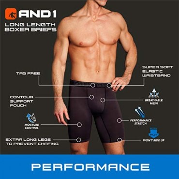 AND 1 Men's Underwear - Performance Long Leg Compression Boxer Briefs (12 Pack)