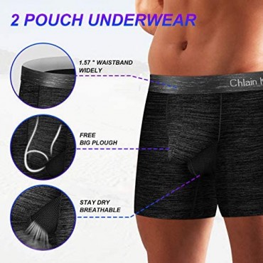 Men's Bamboo Fiber Boxer Briefs Underwear Performance Breathable Tagless Comfy Silk Waistband 6’’ Boxer Briefs Fly Pack
