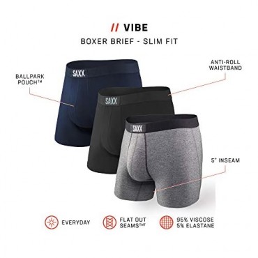 SAXX Men's Underwear – VIBE Boxer Briefs with Built-In BallPark Pouch Support – Pack of 3