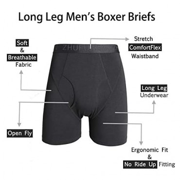 ZHUFUREN Men's Long Leg ComfortSoft Boxer Briefs 5 Pack Stretch Bamboo Rayon No Ride Up Boxers.