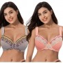 Curve Muse Plus Size Minimizer Underwire Bra with Lace Embroidery-2 Pack
