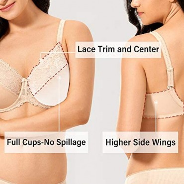 DELIMIRA Women's Lace Sheer Unlined Underwire Full Coverage Plus Size Minimizer Bra