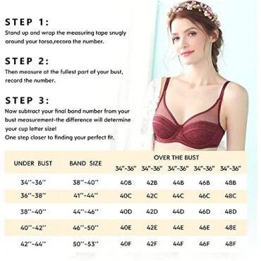 Women's Unlined Minimizer Bra Sexy Lace Plus Size Bra Full Coverage Non-Padded Underwire Bra