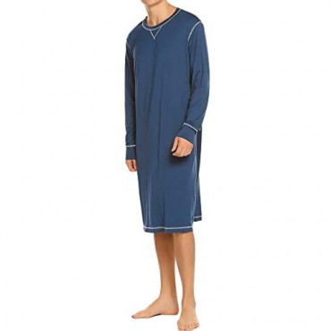 Ekouaer Men's Nightshirt Long Sleeve Sleepwear Soft Comfy Nightgown Loose Sleep Shirt S-XXL