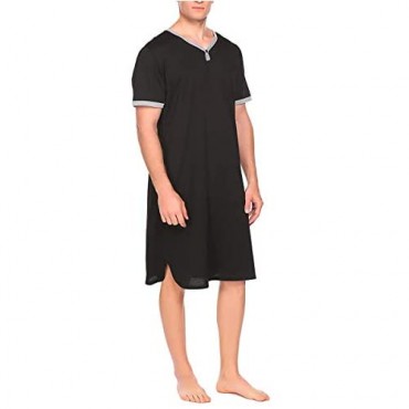 Pinkdeer Men 's Oversize Nightshirt V-Neck Nightwear Comfy Big&Tall Short Sleeve Sleepwear Pajama Shirts