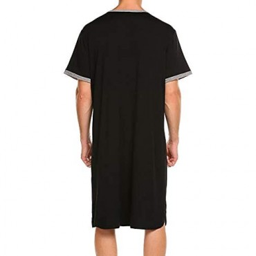 QILINXUAN Men's Nightshirts V Neck Cotton Sleepwear Short Sleeve Big&Tall Sleeping Shirt Comfy Loose Nightwear