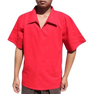 RaanPahMuang Summer Cotton Shirt European Poets Collar Short Sleeve