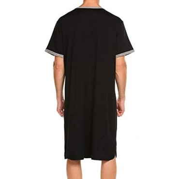 REDWOON Men's Nightwear Comfy Nightshirt Big&Tall V Neck Short Sleeve Soft Loose Pajama Sleep Shirt