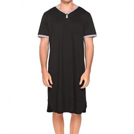 REDWOON Men's Nightwear  Comfy Nightshirt Big&Tall V Neck Short Sleeve Soft Loose Pajama Sleep Shirt