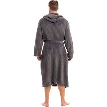Alexander Del Rossa Men's Lightweight Fleece Robe with Hood Soft Bathrobe
