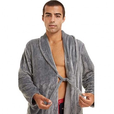 ccko Mens Fleece Robe Warm Soft Plush Lightweight Hooded Long Robes for Men Big and Tall Mens Spa Bathrobes