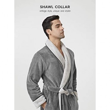 DAVID ARCHY Men's Hooded Robe Ultra Soft Plush Coral Fleece Warm Cozy Shawl Collar Long Bathrobe