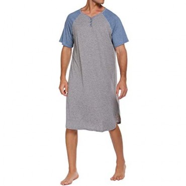 Ekouaer Sleepwear Men's Nightshirt Short Sleeve Pajamas Comfy Big & Tall Henley Sleep Shirt M-XXXL