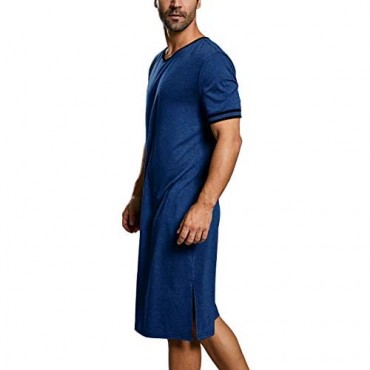 Enjoybuy Mens Nightshirts Short Sleeve Cotton Sleepshirt Nightgown Pajama V Neck Long Sleepwear Nightwear