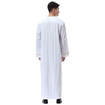 HANYIMIDOO Muslim Arab Men Long Sleeve Crew Neck Thobe Thawb Caftan
