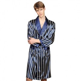Haseil Men's Satin Robe Long V Neck Shawl Collar Solid Lightweight Kimono Bathrobe