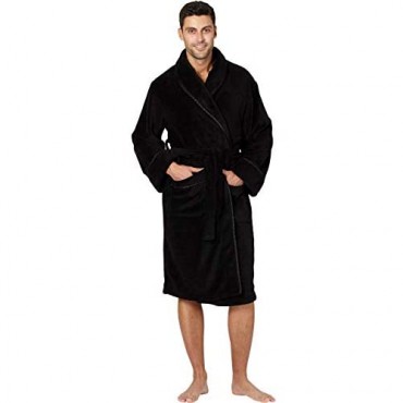 INTIMO Mens Solid Cozy Plush Robe with Satin Trim
