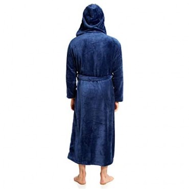 Jovannie Mens Fleece Solid Colored Robe Long Hooded Bathrobe