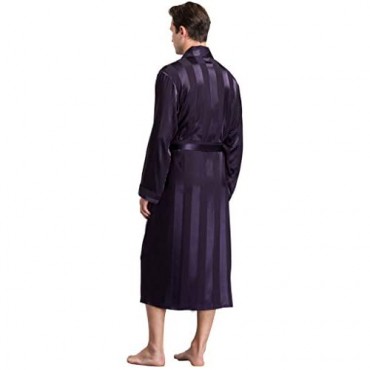 Lonxu Mens Silk Satin Bathrobe Robe Nightgown Big and Tall S~3XL Plus Gifts