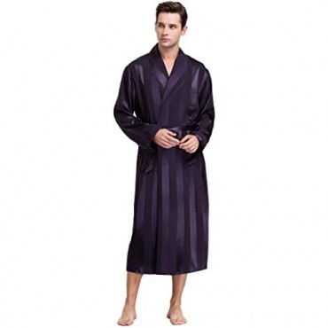 Lonxu Mens Silk Satin Bathrobe Robe Nightgown Big and Tall S~3XL Plus Gifts