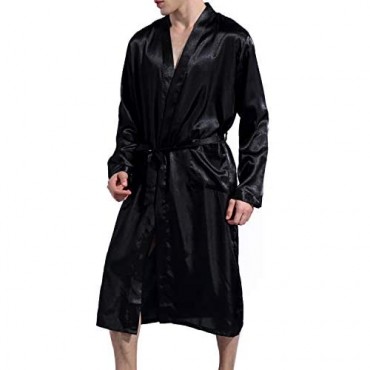 Lu's Chic Men' Satin Kimono Robe Silk Classic Long Bathrobe Pockets Lighweight Loungewear