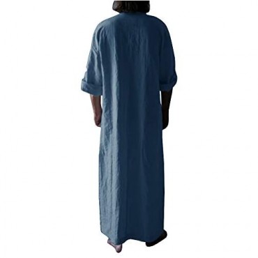 Makkrom Men's V-Neck Long Sleeve Robe Side Split Kaftan Long Gown Thobe for Beach Summer
