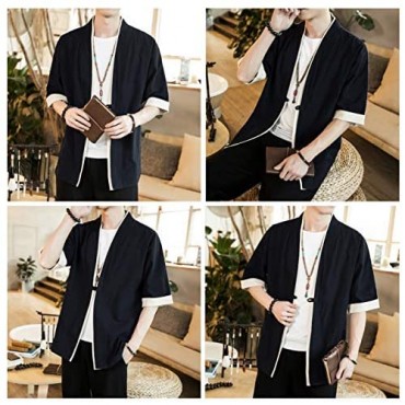 Men Japanese Short-Sleeved Kimono Cardigan Yukat Coat Loose Cardigan Jacket Top