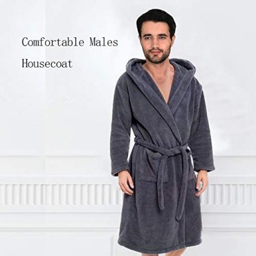 Men's Hooded Robe Lightweight Bathrobe Flannel Sleepwear Casual Winter Pajamas with Hood