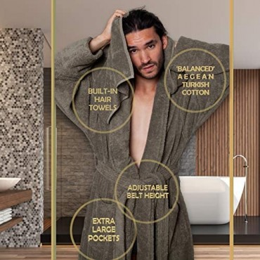Men's Soft Bathrobe Relaxed Cut - Unique Luxury Cotton Robe with Hair Towels Pure Turkish Cotton Housecoat below the knee
