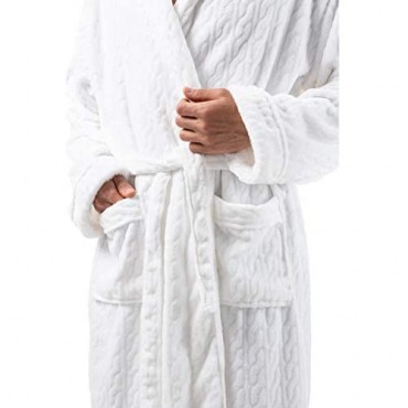 Men's Soft Warm Fleece Plush Robe with Shawl Collar Full and Knee Length Bathrobe