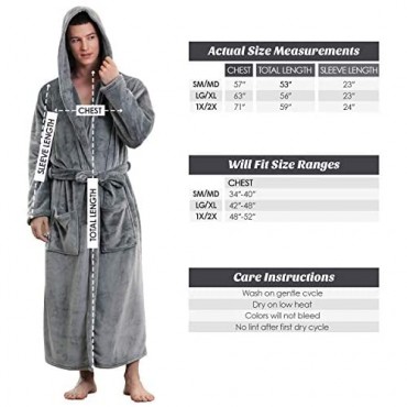Men'S Warm Flannel Fleece Robe With Hood Big And Tall Bathrobe Full Length