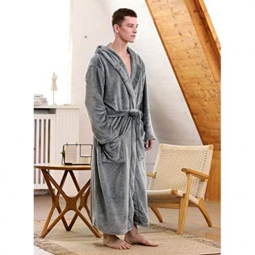 Men'S Warm Flannel Fleece Robe With Hood Big And Tall Bathrobe Full Length