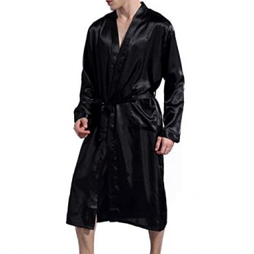 Previn Men's Satin Kimono Robe Long Spa Bathrobes Luxurious Silk Long Sleeve Loungewear