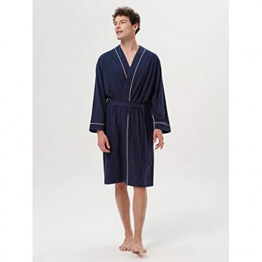 SIORO Men's Cotton Robe Lightweight Soft Kimono Knee Length Bathrobes for Spa and House M-XXL