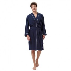 SIORO Men's Cotton Robe Lightweight Soft Kimono Knee Length Bathrobes for Spa and House M-XXL