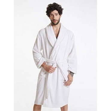 SIORO Men's Robe Terry Cotton Bathrobe Shawl Collar Soft Shower Bath Robes Calf Length Loungewear for Spa Hot Tub Sauna