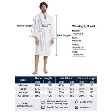 SIORO Men's Robe Terry Cotton Bathrobe Shawl Collar Soft Shower Bath Robes Calf Length Loungewear for Spa Hot Tub Sauna