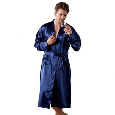 Sunyan Kimono Robes for Men Solid Color Bathrobes Sleepwear Satin Mens Loungewear