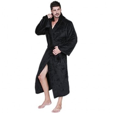 VERNASSA Mens Fleece Robe Long Hooded Bathrobe Sleepwear
