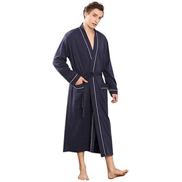 YIMANIE Men's Robes Cotton Bathrobe Lightweight Soft Knee Length Sleepwear