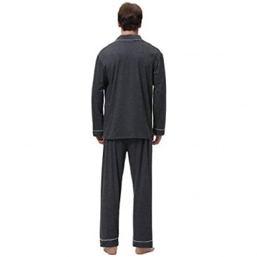 Abollria Men's Cotton Pajama Set Long Sleeve Sleepwear Button Down Lounge Set