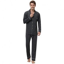 Abollria Men's Cotton Pajama Set Long Sleeve Sleepwear Button Down Lounge Set