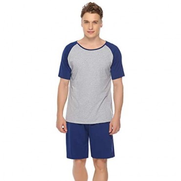 Aiboria Mens Pajamas Shorts Set Summer Sleepwear Cotton Short Sleeve Lounge PJ Set S-XXL