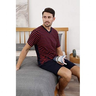 Akalnny Mens Cotton Pajama Shorts Set Soft Lightweight Short Sleeve PJS Sleepwear with Drawstring Pockets