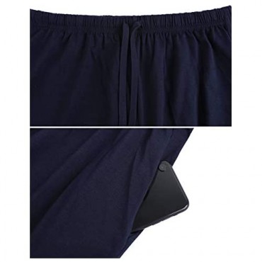 Akalnny Mens Cotton Pajama Shorts Set Soft Lightweight Short Sleeve PJS Sleepwear with Drawstring Pockets
