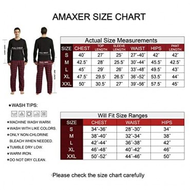 Amaxer Men's 100% Cotton Pajama Set Plaid Pants Crewneck Top Long Sleeve Pjs Soft Warm Lounge Set 2 Pcs Great Gift